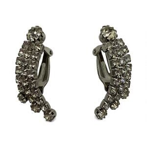 Vintage Silver-tone Rhinestone Climber Clip-on Earrings